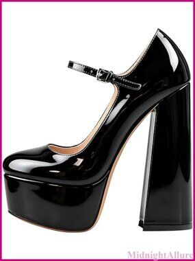Mary Jane Platform Chunky High Heels Faux Leather Ankle Strap Close Toe Pumps